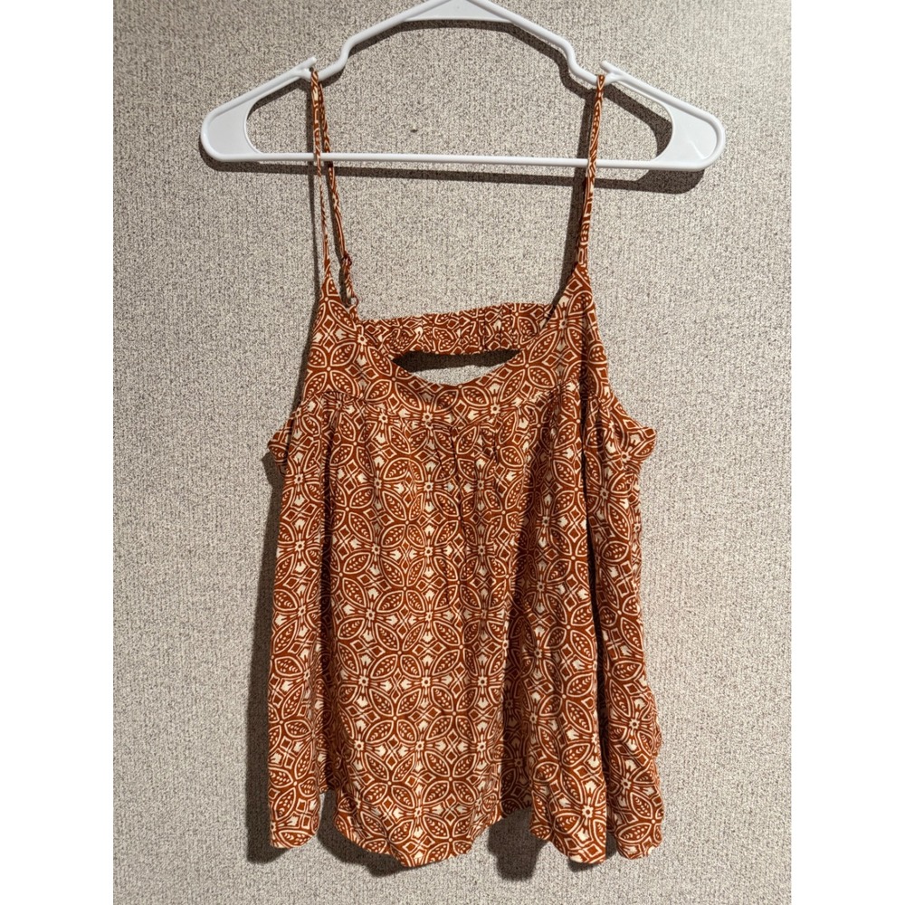 Bila 77 Womens Rust Orange Geometric Print Open Back Cami Top Large J2049F02